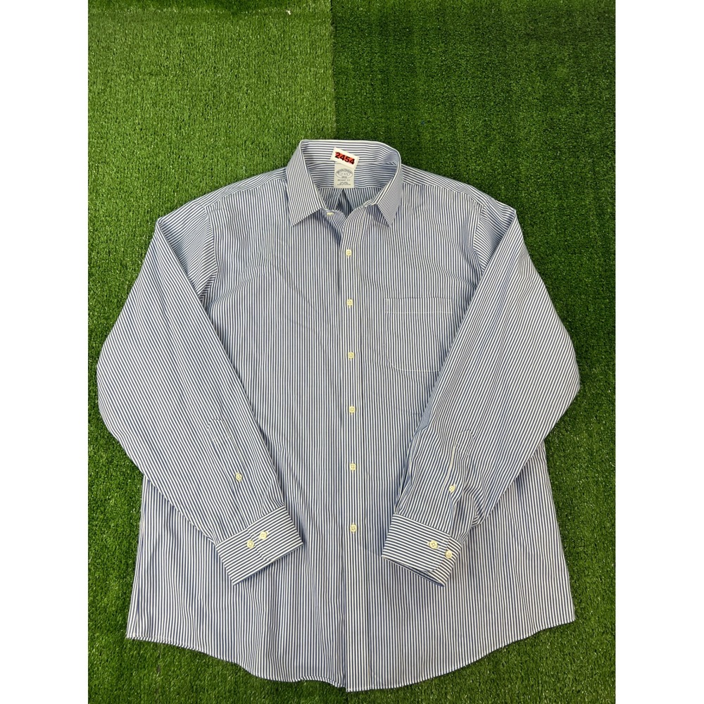 Brooks Brothers 1818 Regent Fit Blue White Striped Non-Iron Cotton Shirt 17-4/5